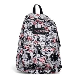 Jansport Backpack Skull Rose Print Black White Red School Bag